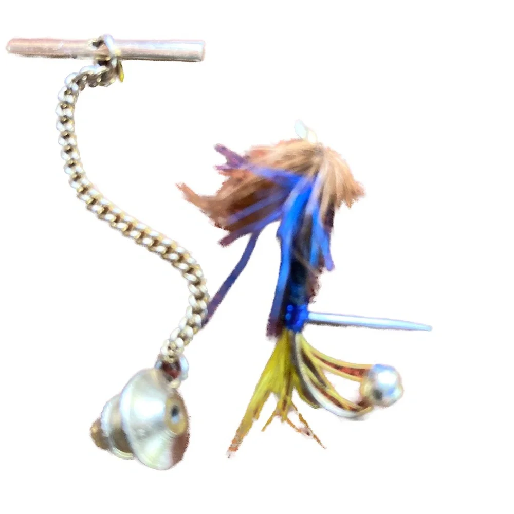 Vintage Fly Fishing Lure Tie Tack – Hand Tied Trout Fly Tie Tac w/ Chain –
